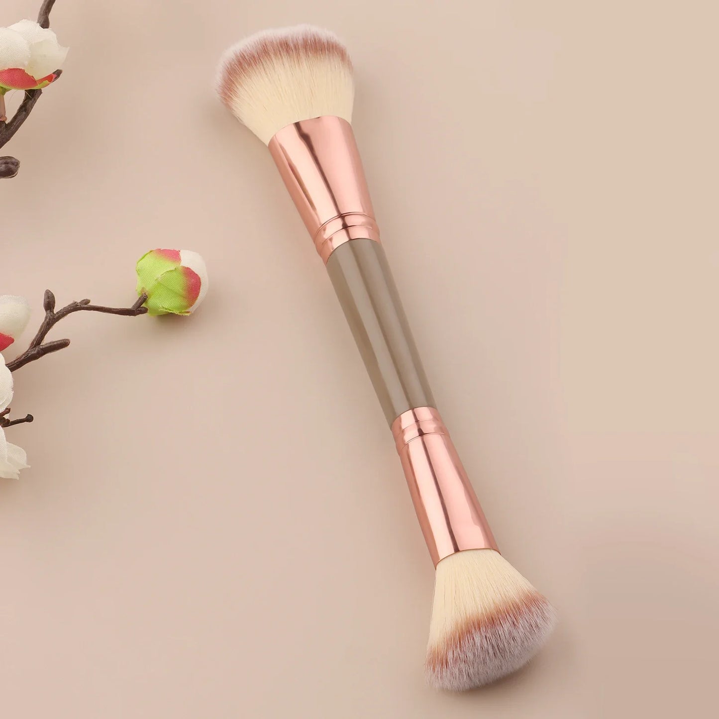 Single Dual-Ended Beauty Brush, Round Blush Brush + Large Powder Brush Soft Bristle Facial Makeup Tool
